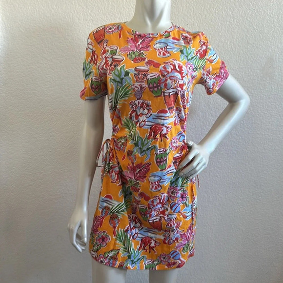 ZARA Orange Tropical Print Side Cutout Mini Dress - Picture 6 of 9